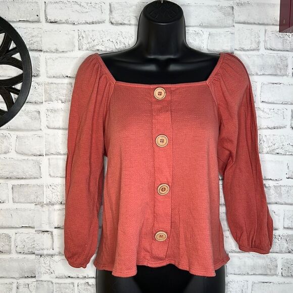 Self Esteem Button Crop Top Off Shoulder Boho Hippie Size Medium - Picture 2 of 5